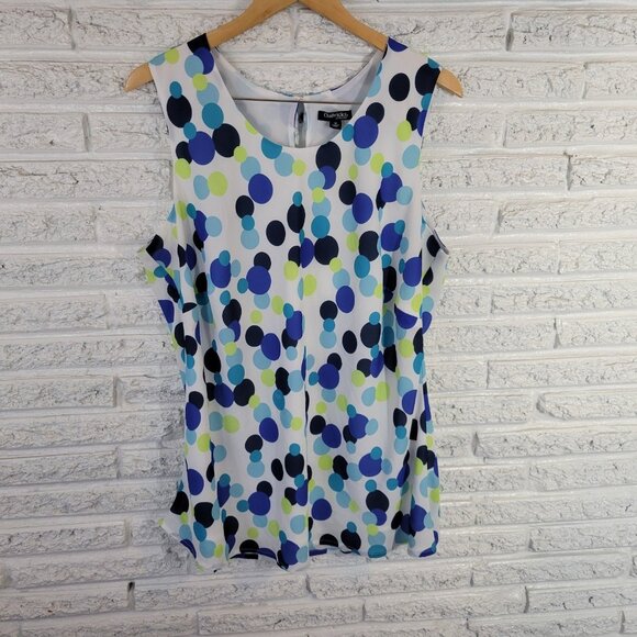 Chadwicks Women Top 1X Plus Tank Blue Green Polka Dots Lined GEO207XE - Picture 1 of 11